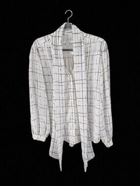 Chico's Black And Ecru Tie Bow Blouse Size 2 (Large/12)